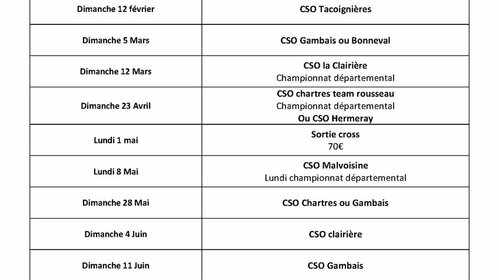 Programme des concours de CSO de Janvier à Juillet 2023